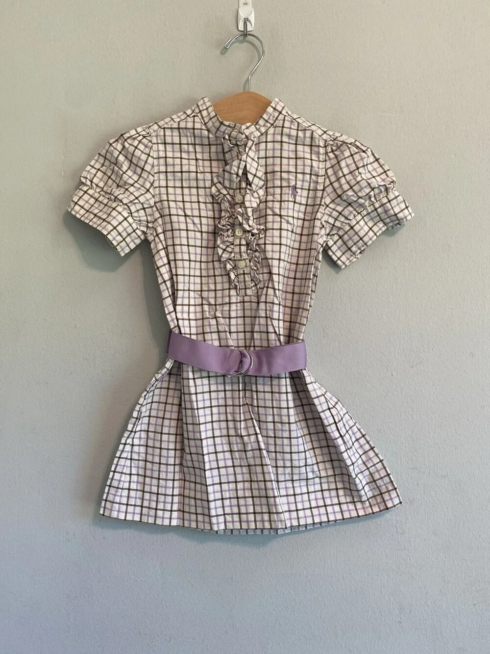 Ralph Lauren Purple Plaid Belted Dress Girls 3T